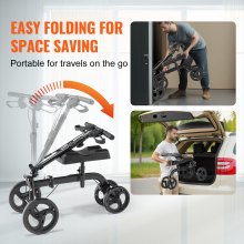 VEVOR Patinete de rodilla plegable, andador de rodilla orientable de acero al carbono con manillar ajustable en altura y rodillera, ruedas sólidas todo terreno, frenos dobles, scooter de recuperación de piernas para lesiones de tobillo roto