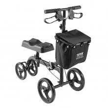 VEVOR Patinete de rodilla plegable, andador de rodilla orientable de acero al carbono con manillar ajustable en altura y rodillera, ruedas sólidas todo terreno, frenos dobles, scooter de recuperación de piernas para lesiones de tobillo roto