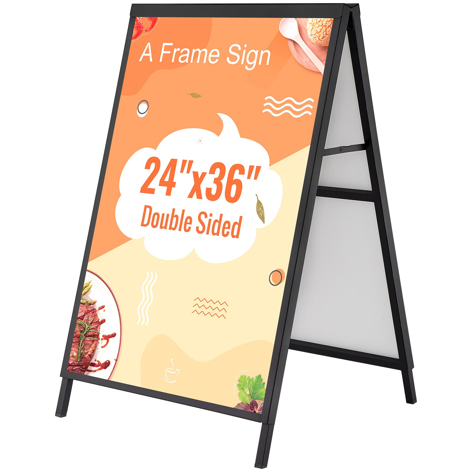 Letrero de acera VEVOR con marco en A, soporte deslizable resistente de 61 x 91 cm, letreros sándwich plegables de doble cara, póster de acero para pavimento, para publicidad exterior (solo marco)