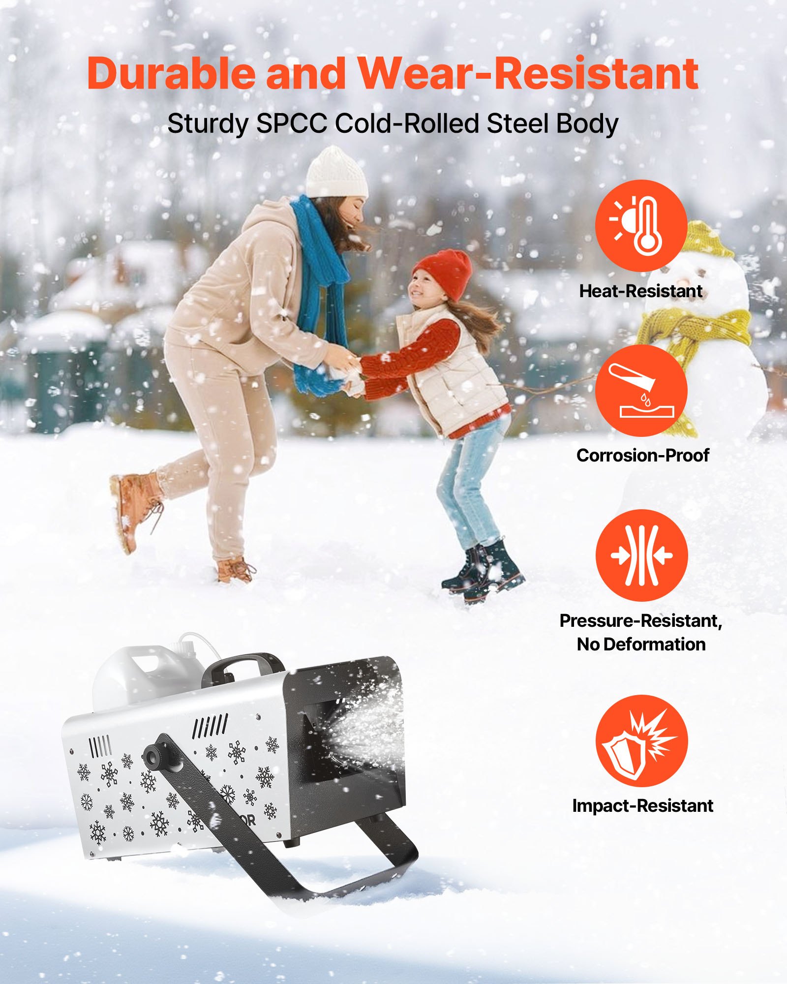 Máquina de nieve VEVOR, 1500 W, portátil o colgante, con control remoto inalámbrico, máquina de nieve portátil, generador de copos de nieve de alto rendimiento con tanque de 5 L para efectos de escenario en fiestas navideñas y bodas.