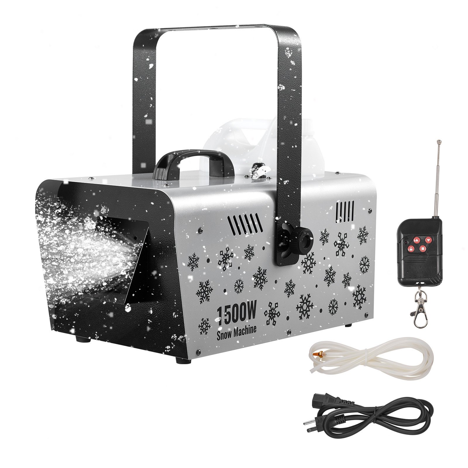 Máquina de nieve VEVOR, 1500 W, portátil o colgante, con control remoto inalámbrico, máquina de nieve portátil, generador de copos de nieve de alto rendimiento con tanque de 5 L para efectos de escenario en fiestas navideñas y bodas.