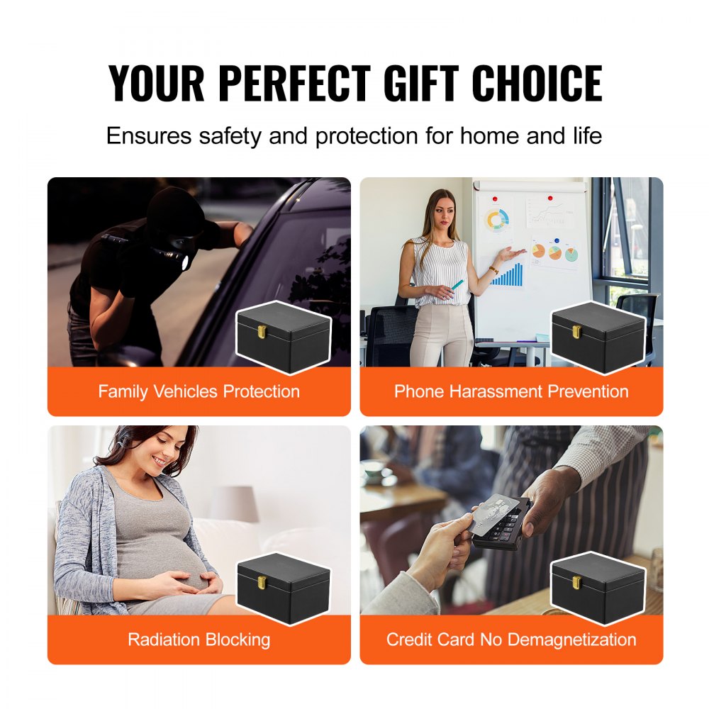 VEVOR Faraday Box, funda de cuero sintético con bloqueo de señal, llavero sin llave, protector con funda para 2 llaves, para WiFi, RFID, GPS, Bluetooth y 5G, caja antirrobo y bloqueador antipiratería (16,9 x 13,9 x 9,4 cm)