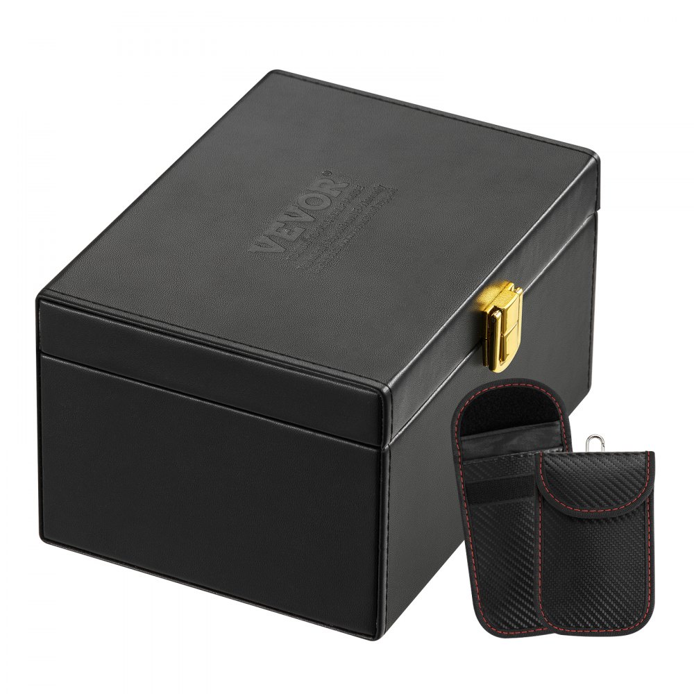 VEVOR Faraday Box, funda de cuero sintético con bloqueo de señal, llavero sin llave, protector con funda para 2 llaves, para WiFi, RFID, GPS, Bluetooth y 5G, caja antirrobo y bloqueador antipiratería (16,9 x 13,9 x 9,4 cm)
