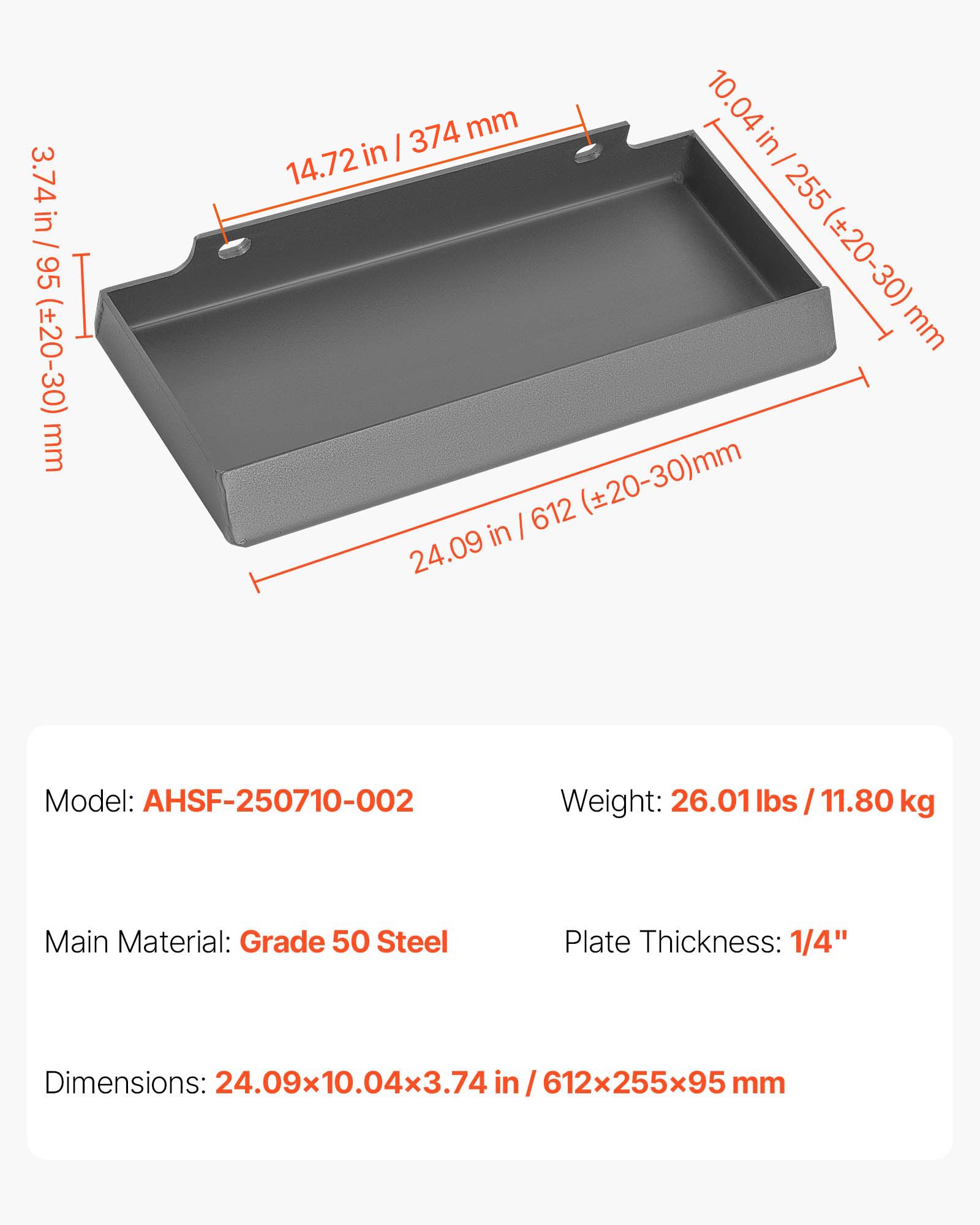 Placa de montaje VEVOR de 1/4" para minicargadoras, placa de montaje universal de conexión rápida, fácil de atornillar, capacidad de carga de 1500 lb, placas de carga de acero de alta resistencia compatibles con minicargadoras y tractores Toro Dingo