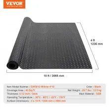 VEVOR Rollo de Goma para Pisos con Placa de Diamante, 3 mm x 4 pies x 10 pies, Tapete para Piso de Garaje, Rollo de Goma para Pisos de Garaje SBR, fácil de Limpiar, tapete de Goma con Placa de Diamante para Debajo de automóviles, Garaje, Industria, Gimnasio, Negro