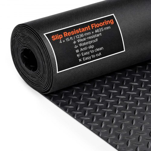 VEVOR - Rollo de caucho con placa de diamante para suelo de garaje (3 mm x 1,2 m x 4,5 m), color negro