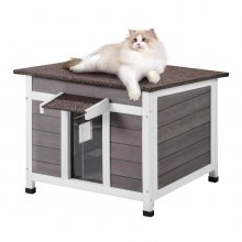 Casa para gatos de exterior VEVOR, refugio de madera para gatos salvajes con puertas y ventanas en el techo