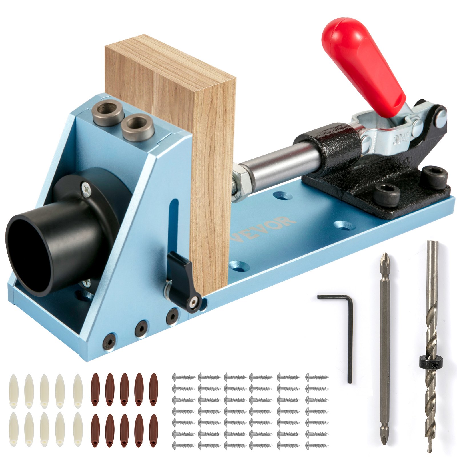 Kit de plantilla para agujeros de bolsillo VEVOR con bloque de madera, tornillos, brocas y tacos.