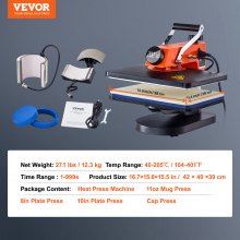 VEVOR Máquina prensa de calor 5 en 1 Prensa Térmica Máquina de Sublimación 12 x 15 pulgadas calentamiento rápido transferencia de sublimación digital