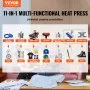 VEVOR Prensa de calor 11 en 1, 12 x 15 pulgadas, impresora multifuncional tipo concha, máquina de transferencia de prensa de calor digital de doble tubo, máquina de sublimación abatible para camisetas, sombreros, tazas, platos, bolígrafos, zapatos, color negro
