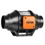 Ventilador de conducto en línea VEVOR negro y naranja con conectores circulares en ambos extremos.