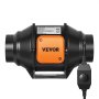 Ventilador de conducto en línea VEVOR con certificación etl en color negro y naranja, con cable de alimentación adjunto.
