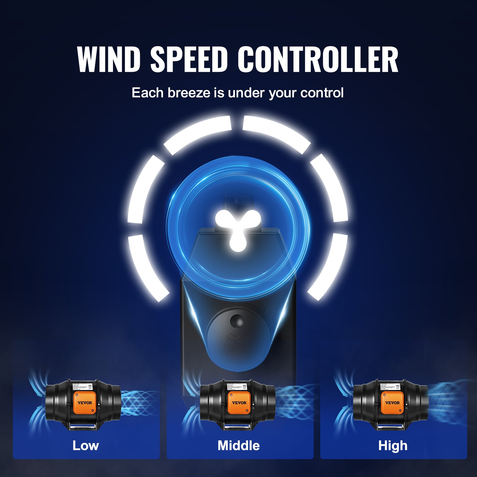 VEVOR Ventilador de conducto en línea, 6 pulgadas 400 CFM con controlador de velocidad variable, ventilador de escape silencioso con motor de CA para refuerzo de enfriamiento, tiendas de campaña, hidr