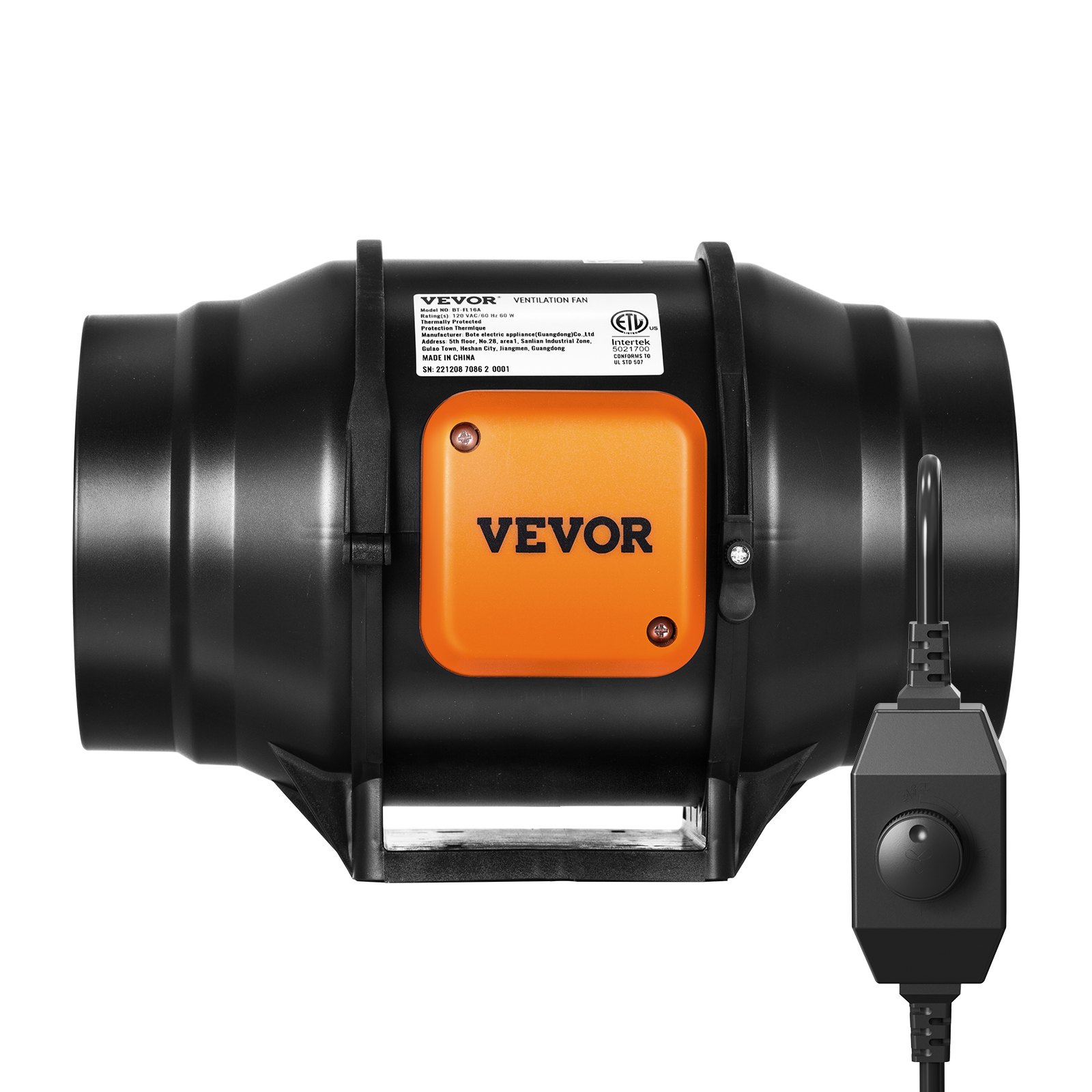 VEVOR Ventilador de conducto en línea, 6 pulgadas 400 CFM con controlador de velocidad variable, ventilador de escape silencioso con motor de CA para refuerzo de enfriamiento, tiendas de campaña, hidr
