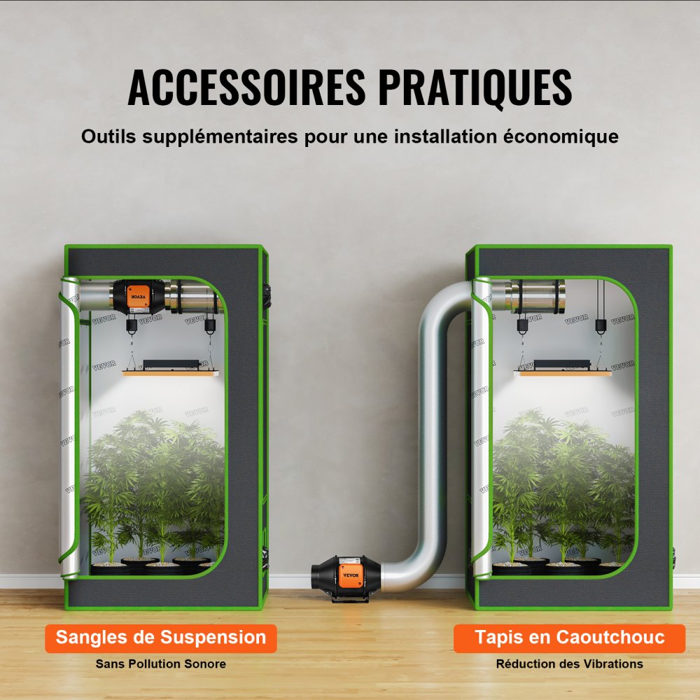 Ventilador de conducto en línea VEVOR, extractor de ventilación silencioso con motor EC de 4 pulgadas y 205 CFM, con controlador de temperatura y humedad para sistemas de refrigeración, carpas de cultivo e hidroponía.