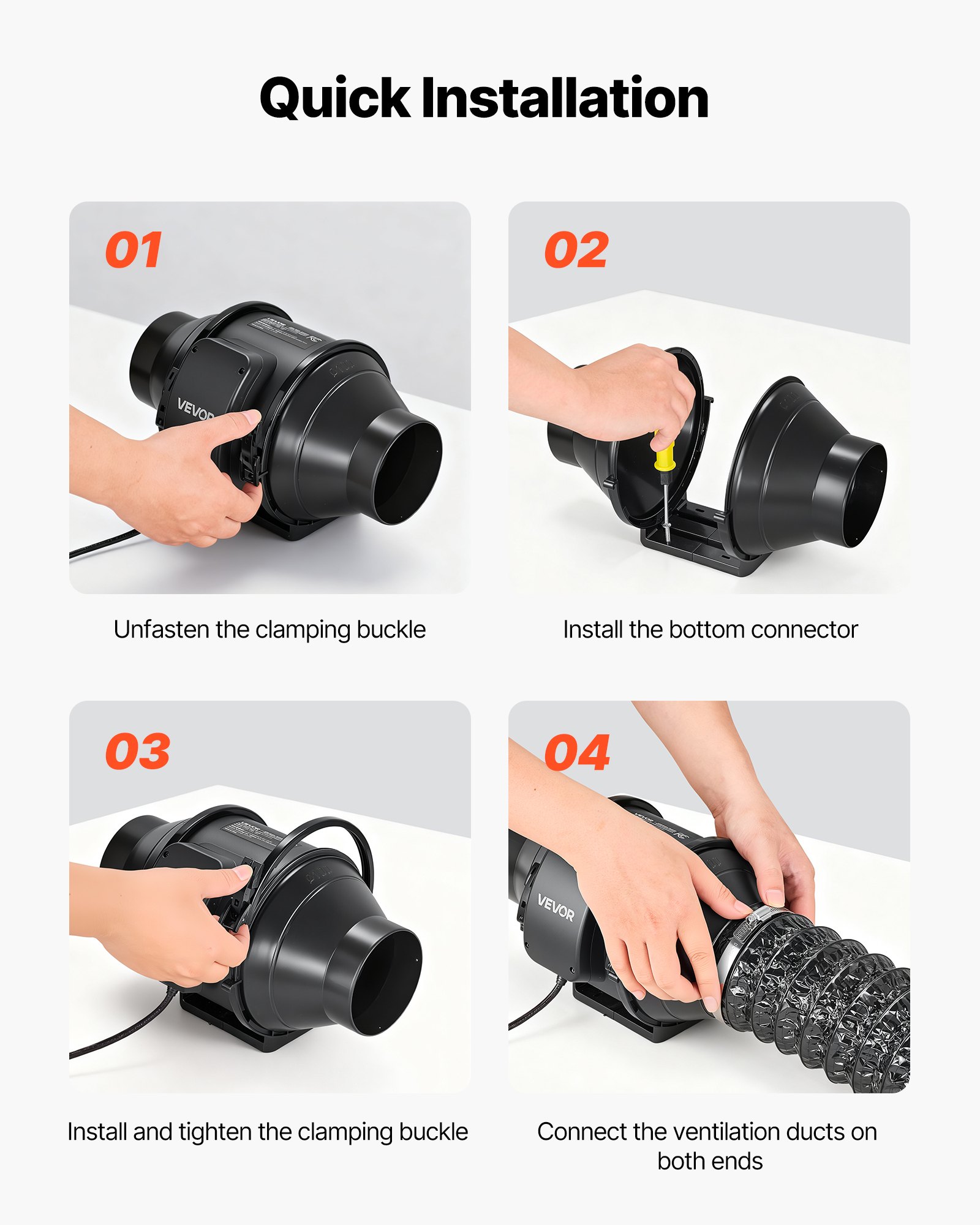 Ventilador de conducto en línea VEVOR, extractor silencioso de 4 pulgadas, potente motor de CA de 180 CFM, ventiladores de ventilación para refrigeración, alto flujo de aire, ventiladores de ventilación para tiendas de cultivo en interiores, sótanos e hidroponía.