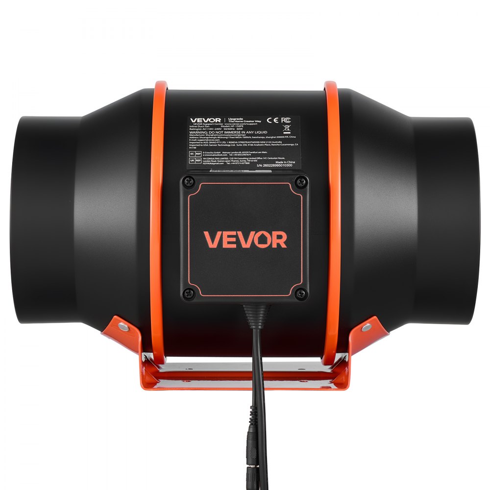 Ventilador de conducto en línea VEVOR, 402 CFM, 6 pulgadas, motor EC, ventilación con circulación de 3 velocidades, controlador PWM de 10 velocidades, funcionamiento con temporizador, refrigeración para carpas de cultivo, jardinería de interior e hidroponía.