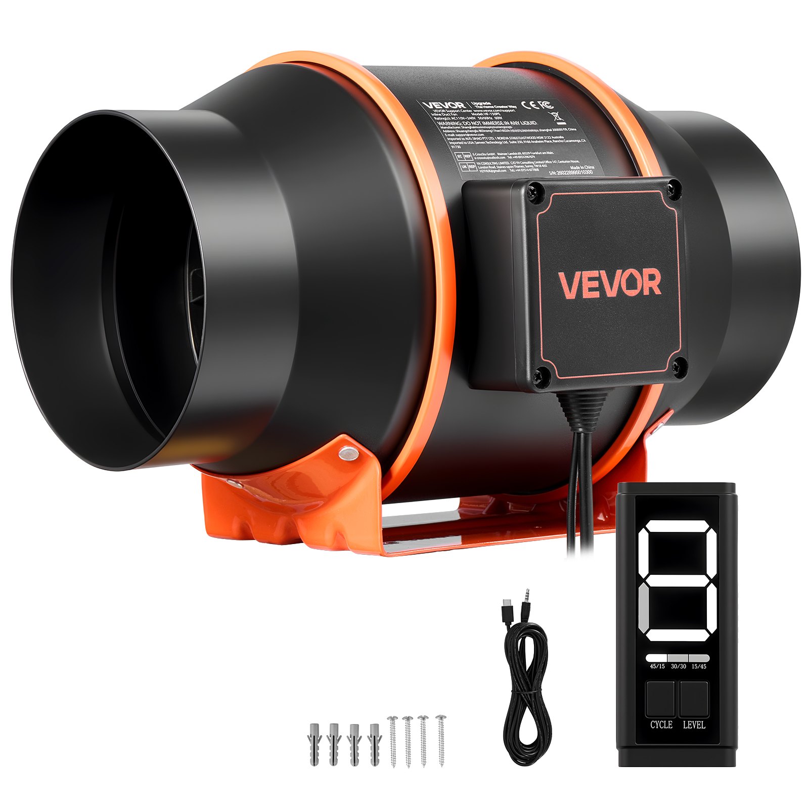 Ventilador de conducto en línea VEVOR, 402 CFM, 6 pulgadas, motor EC, ventilación con circulación de 3 velocidades, controlador PWM de 10 velocidades, funcionamiento con temporizador, refrigeración para carpas de cultivo, jardinería de interior e hidroponía.