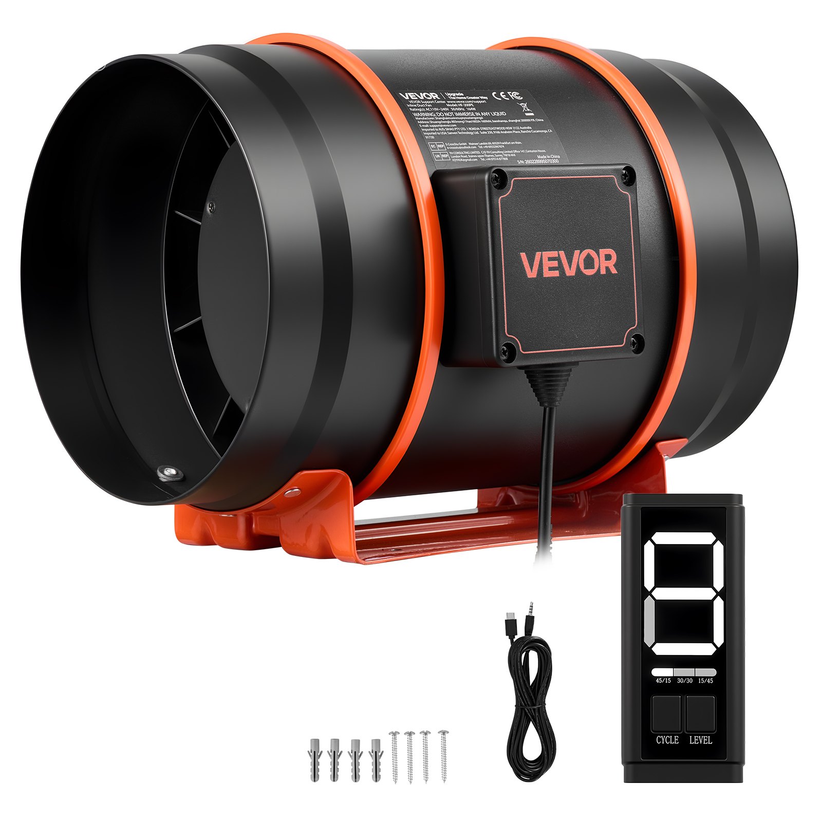 Ventilador de conducto en línea VEVOR, 807 CFM, 8 pulgadas, motor EC, ventilación con circulación de 3 velocidades, controlador PWM de 10 velocidades, funcionamiento con temporizador, refrigeración para carpas de cultivo, jardinería de interior e hidroponía.