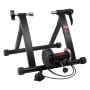 Soporte para entrenador de bicicleta VEVOR negro con unidad de resistencia y perillas ajustables sobre fondo blanco.