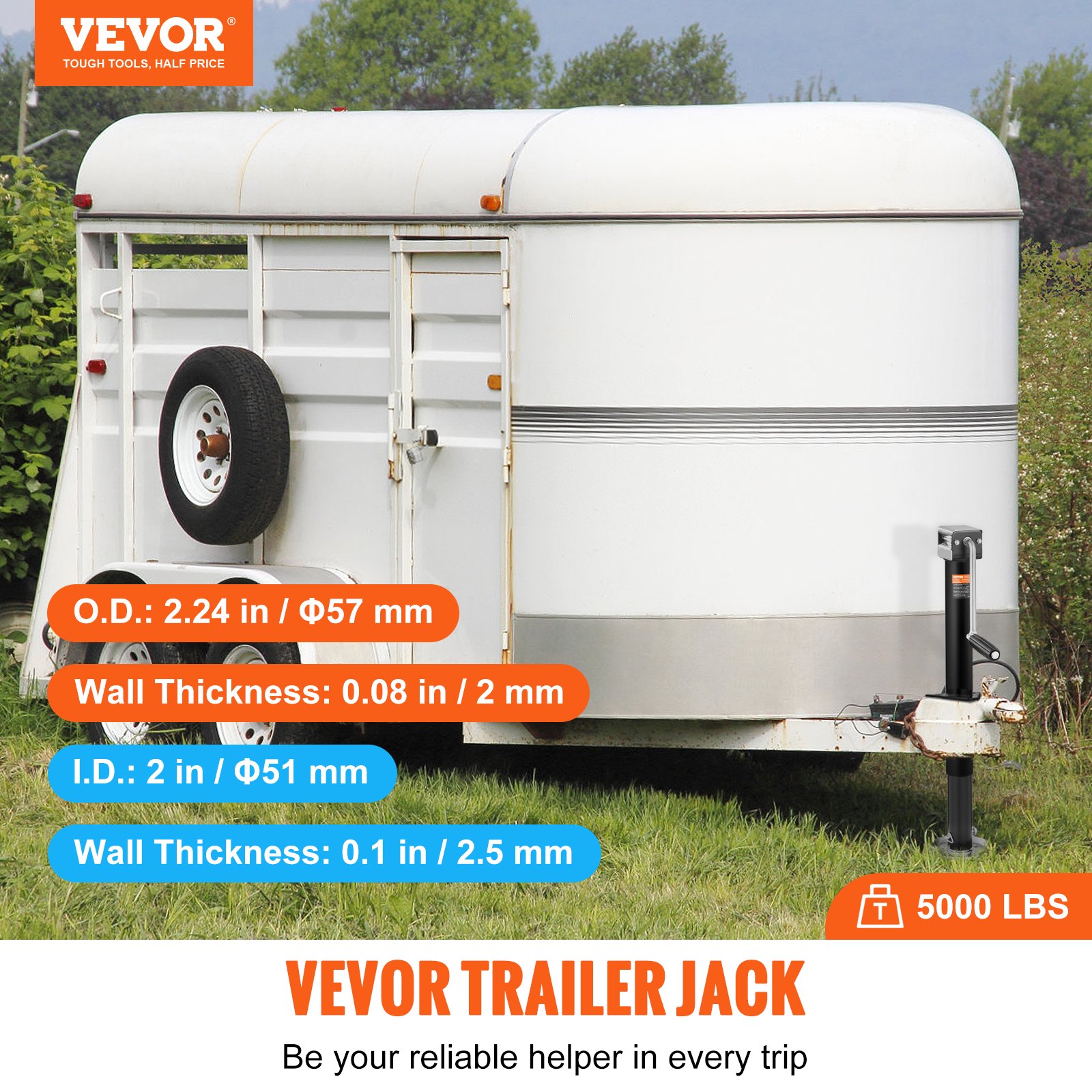 VEVOR Gato de remolque, gato de lengüeta de remolque con marco en A, capacidad de peso de 5000 lb, soporte de gato de remolque con asa para levantar remolques de RV, remolques de caballos, remolques utilitarios, remolques de yates