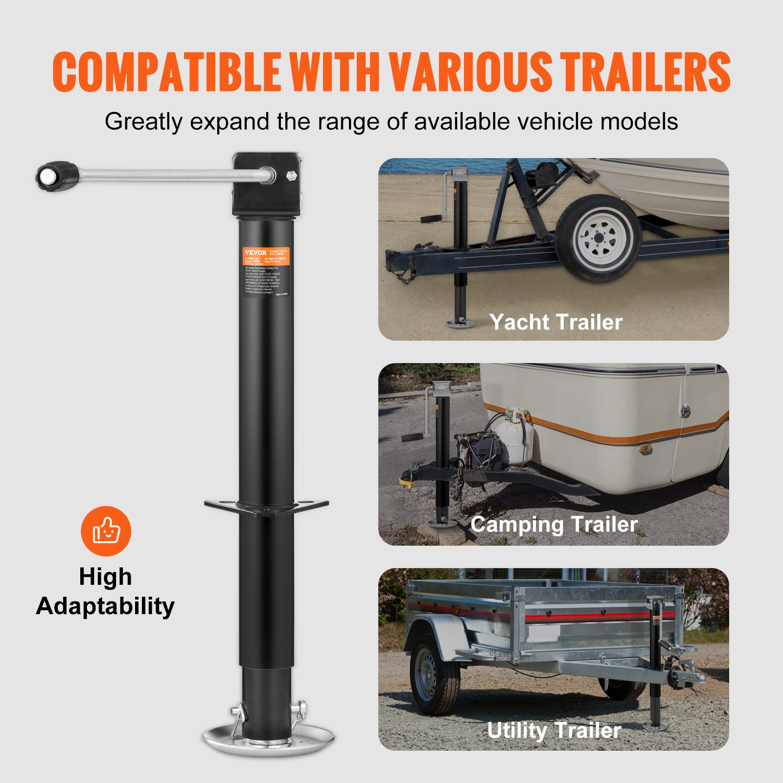VEVOR Gato de remolque, gato de lengüeta de remolque con marco en A, capacidad de peso de 5000 lb, soporte de gato de remolque con asa para levantar remolques de RV, remolques de caballos, remolques utilitarios, remolques de yates