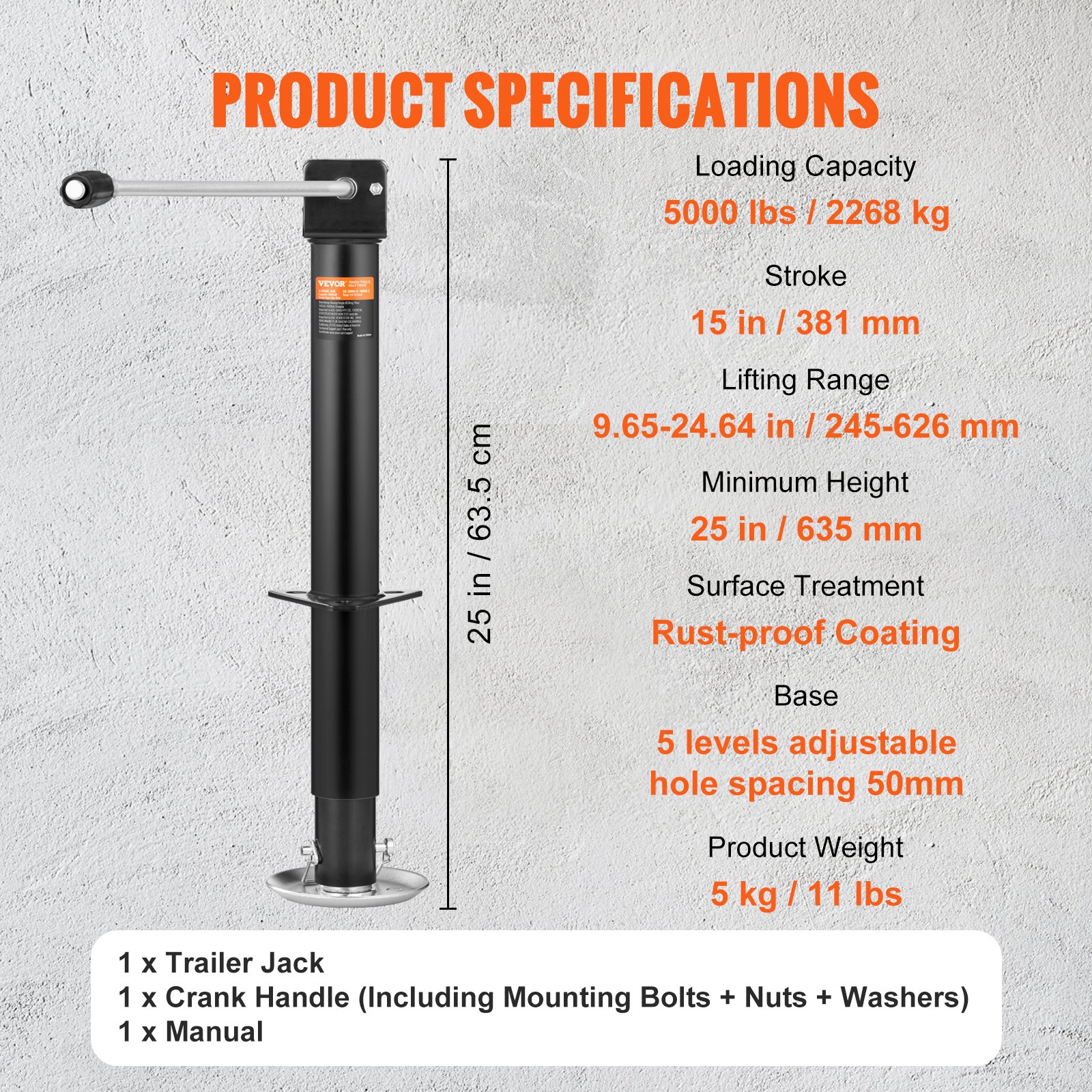 VEVOR Gato de remolque, gato de lengüeta de remolque con marco en A, capacidad de peso de 5000 lb, soporte de gato de remolque con asa para levantar remolques de RV, remolques de caballos, remolques utilitarios, remolques de yates