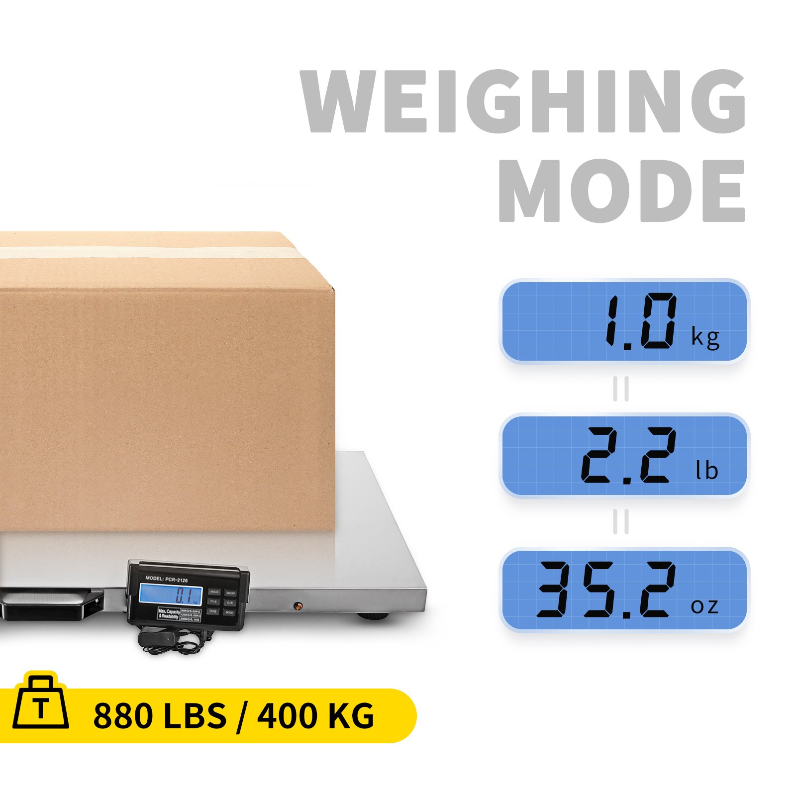 Báscula para ganado VEVOR con pantalla de peso en kg, lb y oz, capacidad máxima 880 lbs.