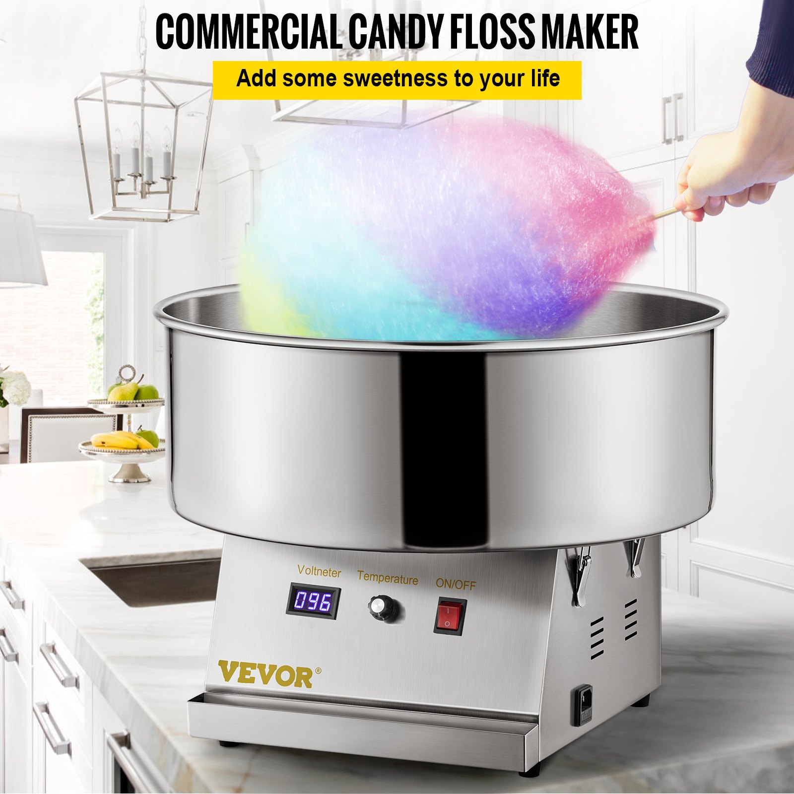 VEVOR Commercial Cotton Candy Machine Sugar Floss Maker 19.7 '' Tazón 1050W Plata