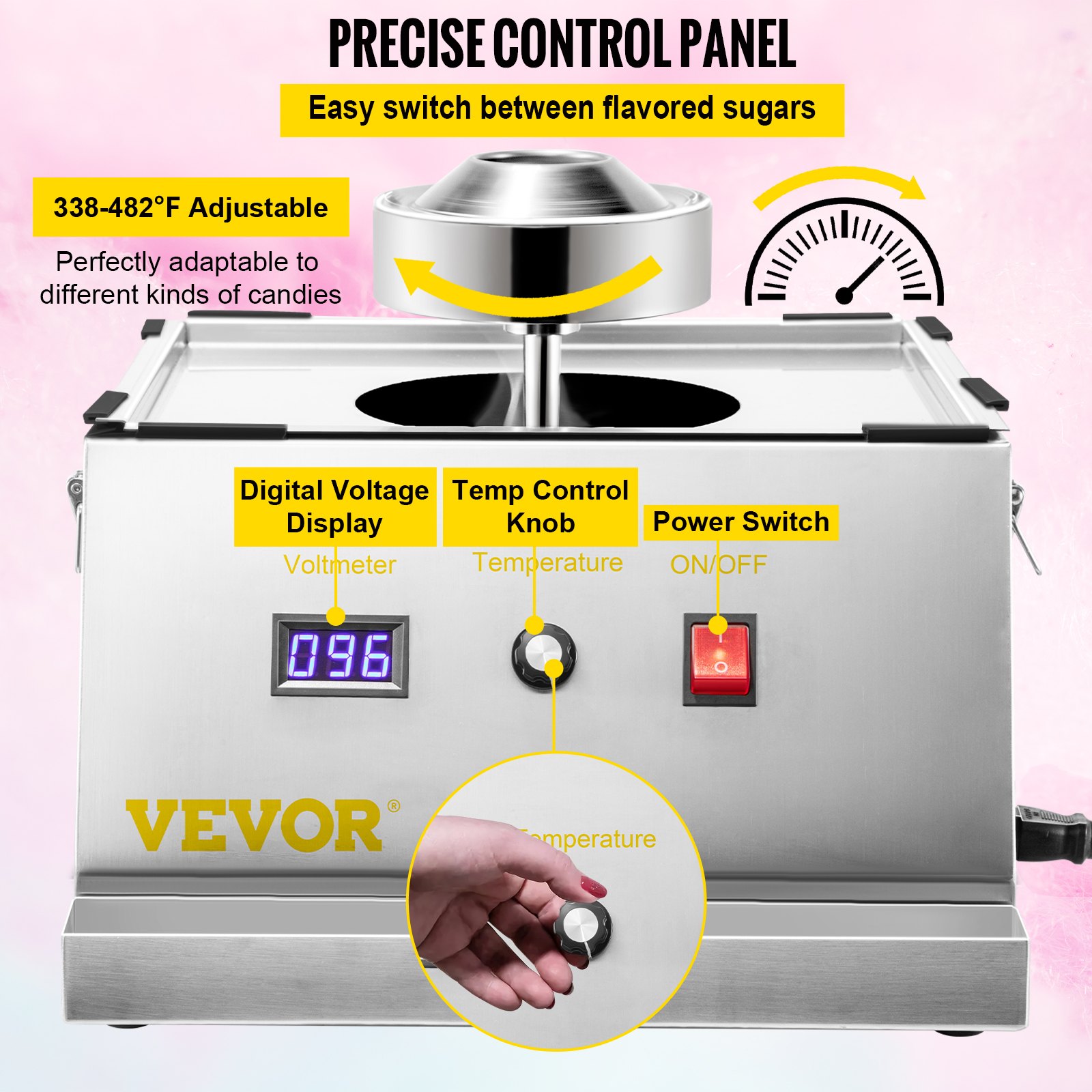 VEVOR Commercial Cotton Candy Machine Sugar Floss Maker 19.7 '' Tazón 1050W Plata