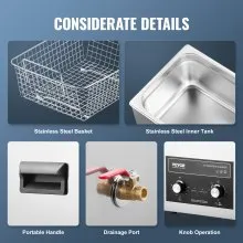 Limpiador ultrasónico VEVOR con calentador y temporizador, máquina de cavitación sónica digital, limpiador de joyas de acero inoxidable de 240 W y 10 l para herramientas profesionales, relojes, anteojos, retenedores, dentaduras, limpieza de monedas
