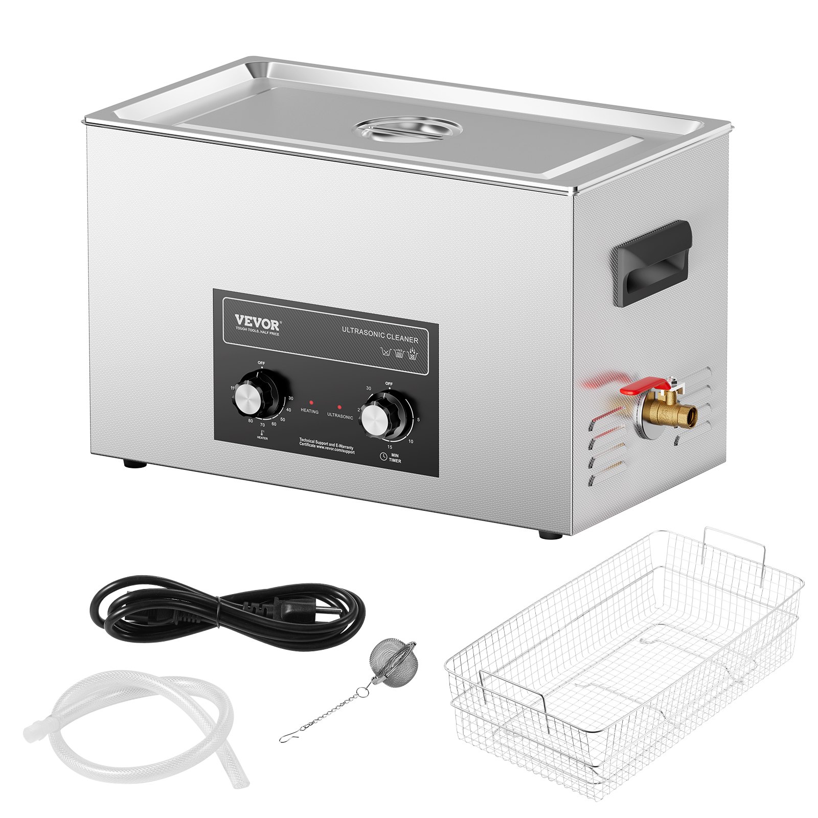 Limpiador ultrasónico VEVOR de 30 l con temporizador y cesta de calentamiento. Máquina de cavitación sónica digital profesional de 360 W para herramientas de laboratorio, piezas metálicas, carburador, latón, piezas de automóvil y piezas de motor.
