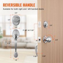 VEVOR Juego de manija y cerrojo para puerta delantera, juego de cerradura para puerta delantera de níquel satinado con perilla interior, manija de cilindro único con espacio entre orificios ajustable, para entrada y puerta delantera para diestros y zurdos