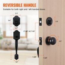 VEVOR Juego de manija y cerrojo de puerta delantera, negro mate, juego de cerradura de puerta delantera con perilla interior, manija de cilindro único con espacio entre orificios ajustable, para entrada y puerta delantera para diestros y zurdos