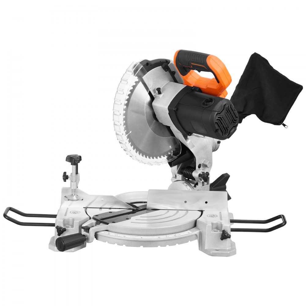 Sierra ingletadora compuesta VEVOR, hoja de 25 cm, motor de 15 A, 60 dientes, con cable, bisel simple de 0 a 45°, alineación de precisión LED, ángulo ajustable, base ligera de aluminio fundido, para madera y tarimas de composite.