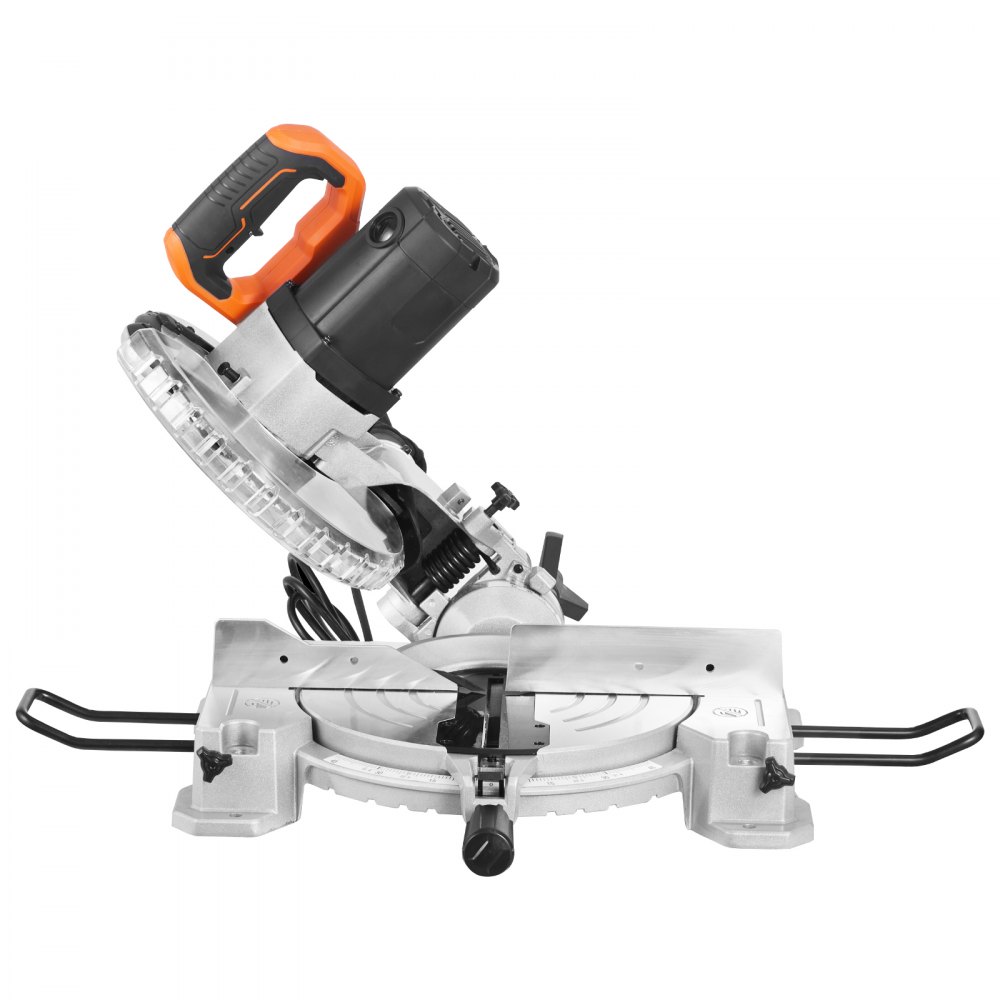 Sierra ingletadora compuesta VEVOR, hoja de 25 cm, motor de 15 A, 60 dientes, con cable, bisel simple de 0 a 45°, alineación de precisión LED, ángulo ajustable, base ligera de aluminio fundido, para madera y tarimas de composite.