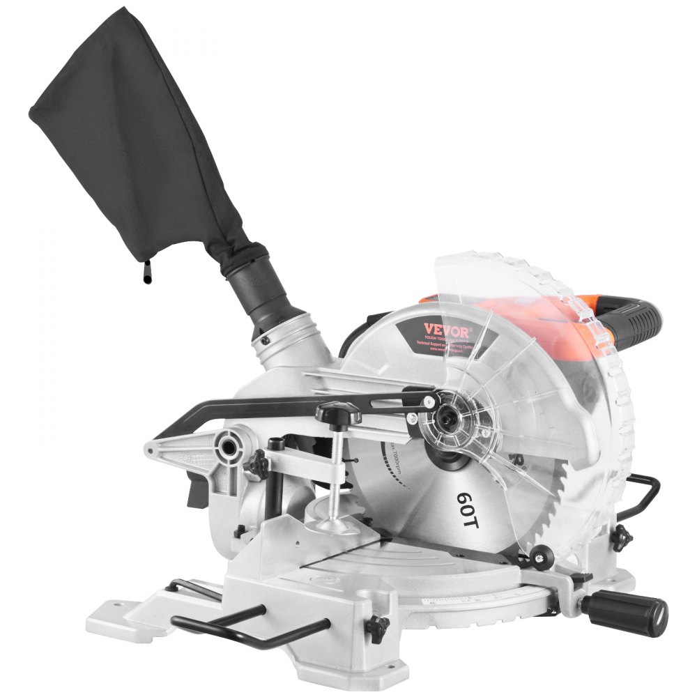 Sierra ingletadora compuesta VEVOR, hoja de 25 cm, motor de 15 A, 60 dientes, con cable, bisel simple de 0 a 45°, alineación de precisión LED, ángulo ajustable, base ligera de aluminio fundido, para madera y tarimas de composite.