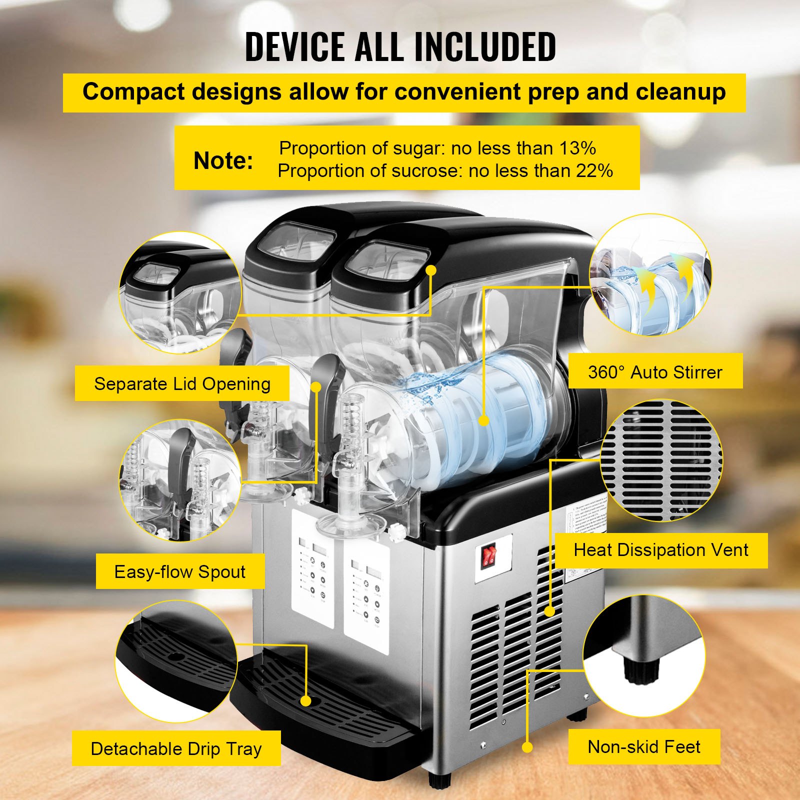 Máquina de granizados VEVOR de 110 V, 20 L, doble recipiente, para preparar margaritas, 900 W, limpieza automática, modos día y noche, para supermercados, cafeterías, restaurantes y bares. Uso comercial.