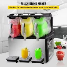 VEVOR Máquina de granizados de 110 V, 30 L, triple tazón, Margarita, máquina para hacer bebidas congeladas, 800 W, limpieza automática, modos diurnos y nocturnos para supermercados, cafeterías, restaurantes, cafeterías, uso comercial