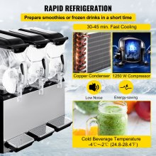 VEVOR Máquina de granizados de 110 V, 30 L, triple tazón, Margarita, máquina para hacer bebidas congeladas, 800 W, limpieza automática, modos diurnos y nocturnos para supermercados, cafeterías, restaurantes, cafeterías, uso comercial