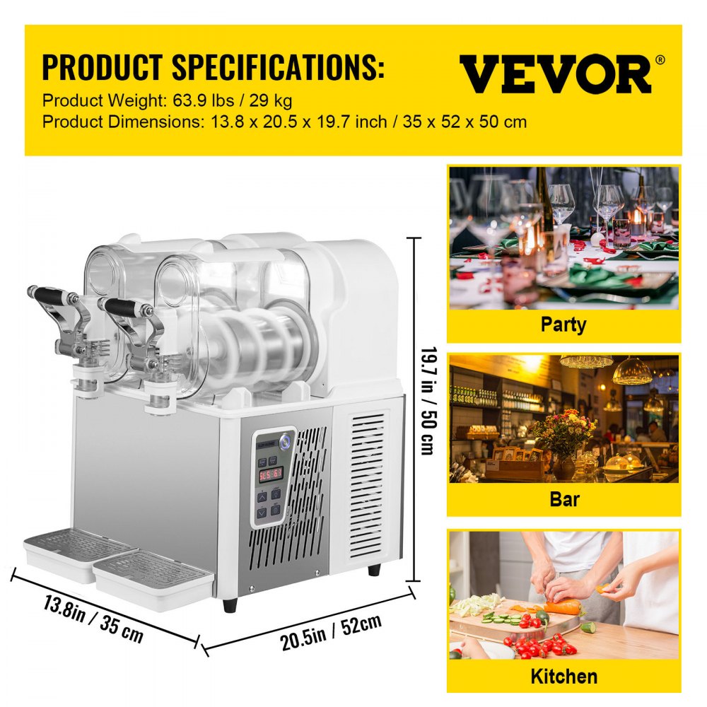 VEVOR Máquina de granizados Maquina para frappe Máquina de aguanieve daiquiri comercial máquina de bebidas congeladas de 3 L x 2