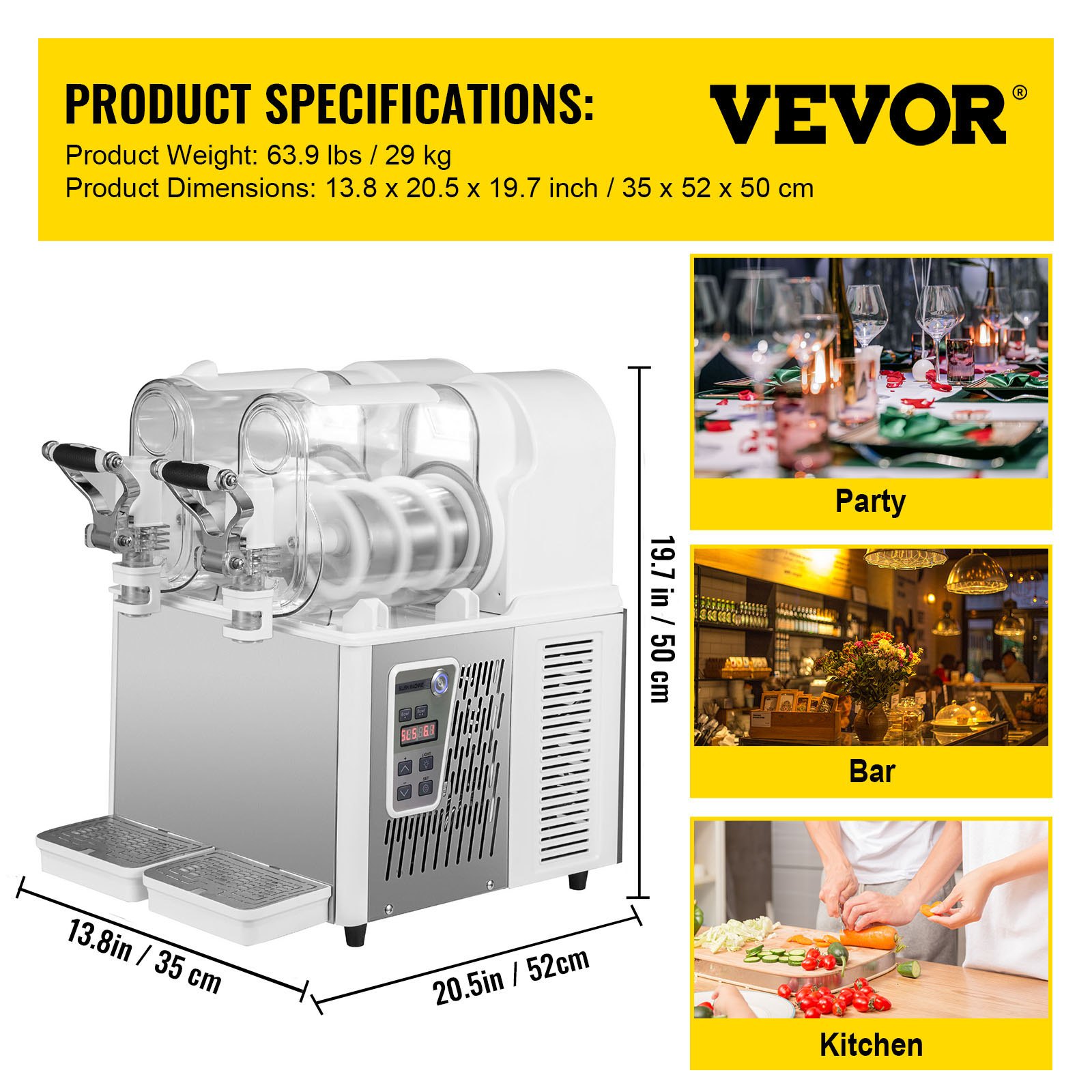 VEVOR Máquina de granizados Maquina para frappe Máquina de aguanieve daiquiri comercial máquina de bebidas congeladas de 3 L x 2
