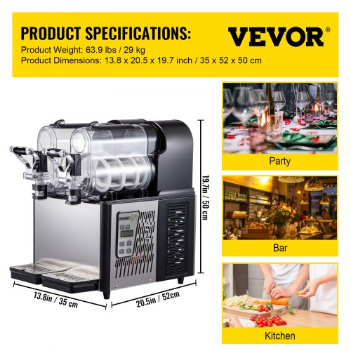 VEVOR Máquina de Granizado de Hielo Comercial 2x3 L con Panel de Control 340 W