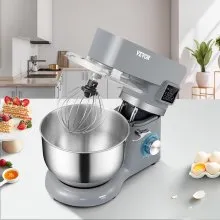 Batidora de pie VEVOR, batidora de masa eléctrica de 660 W con sincronización de pantalla LCD de 6 velocidades, batidora de alimentos con cabezal inclinable con tazón de acero inoxidable de 5,8 cuartos de galón, gancho para masa, batidor plano, batidor, raspador, cubierta a prueba de salpicaduras - gris