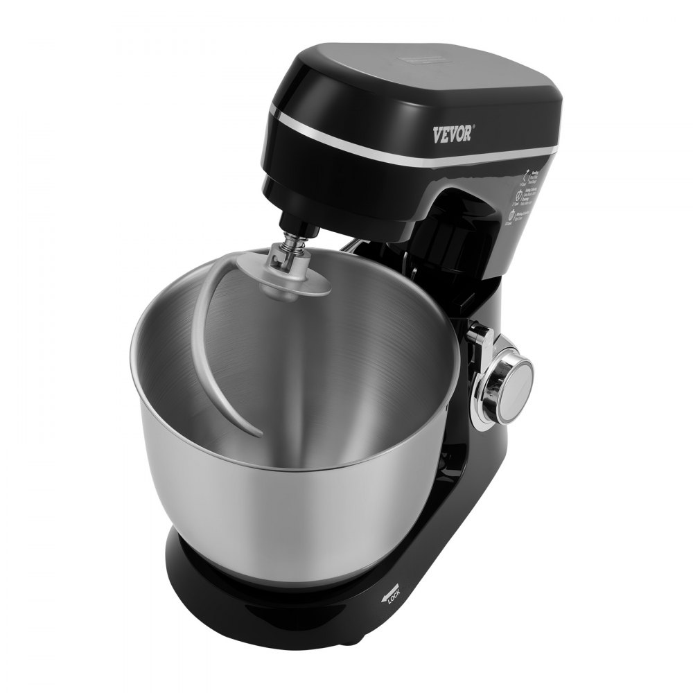 Batidora de pie VEVOR, 5.3QT + 4.4QT, dos tazones de acero inoxidable, 10+P velocidades, cabezal inclinable, batidora de cocina con gancho para masa, batidor de alambre, batidor, raspador, batidora de pie doméstica para hornear, color negro