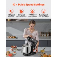 Batidora de pie de 4,4 QT+5,3 QT, batidora de masa eléctrica de 450 W, 10 + P velocidades, batidora de alimentos