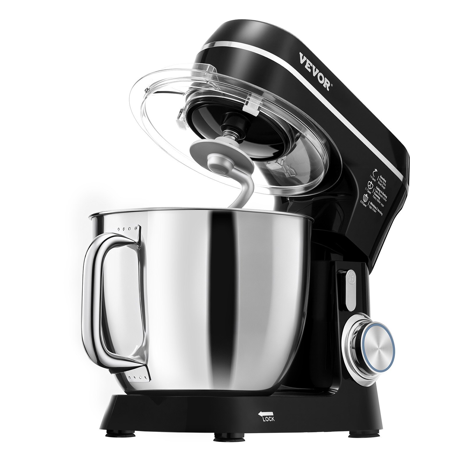 Batidora de pie de 4,4 QT+5,3 QT, batidora de masa eléctrica de 450 W, 10 + P velocidades, batidora de alimentos