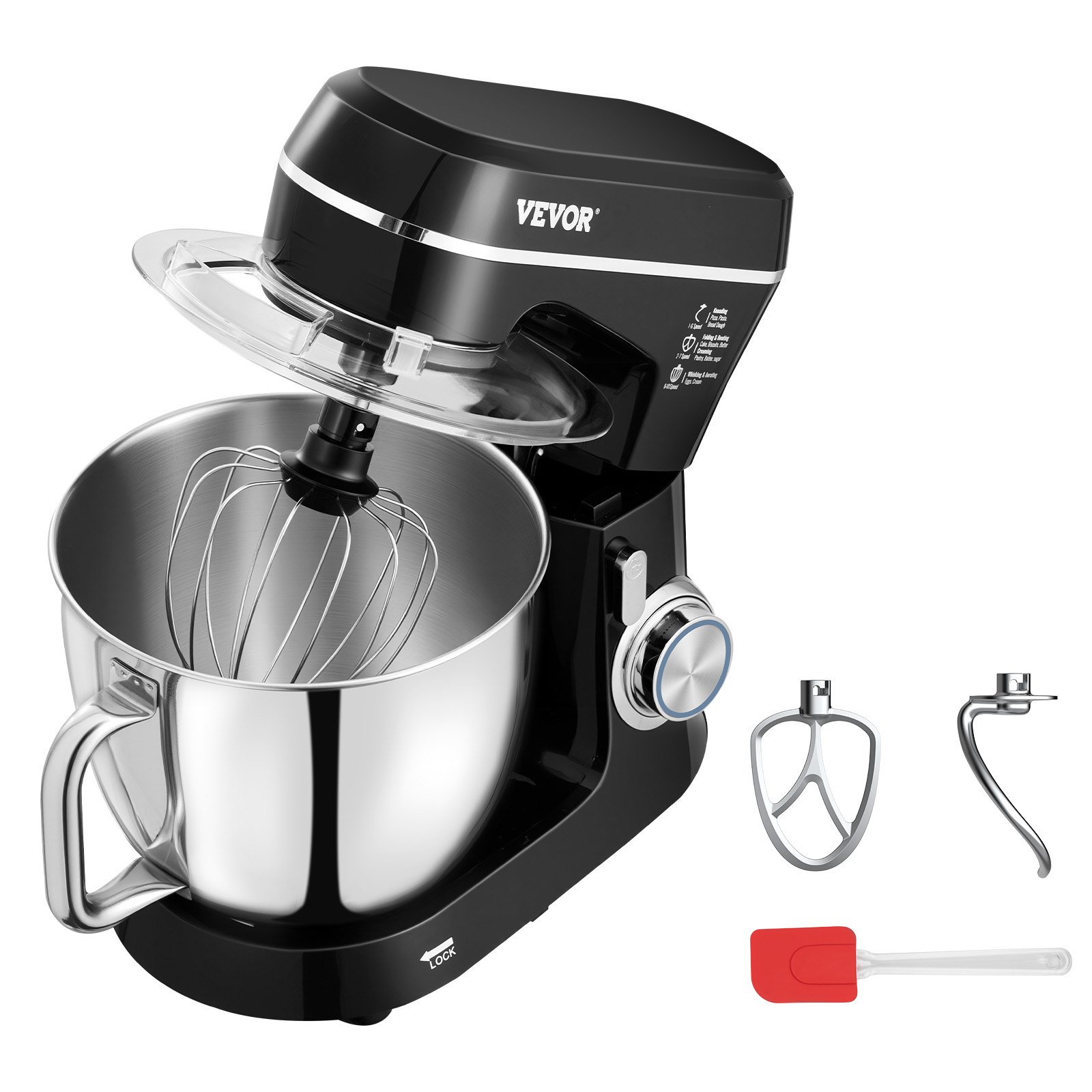 Batidora de pie de 4,4 QT+5,3 QT, batidora de masa eléctrica de 450 W, 10 + P velocidades, batidora de alimentos