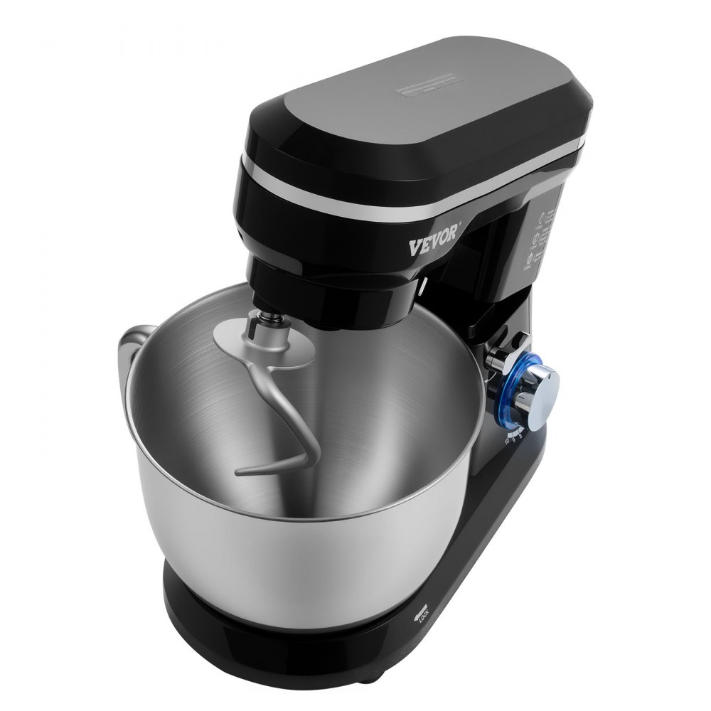 Batidora de pie VEVOR, 5 cuartos de galón, 10+ velocidades, cabezal inclinable, tazón de acero inoxidable, gancho para masa, batidor de alambre, batidor, raspador, batidora de pie doméstica para hornear, color negro