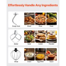 Batidora de pie de 5,9 cuartos de galón, batidora de masa eléctrica, 660 W, 6 + P velocidades, batidora de alimentos para cocina